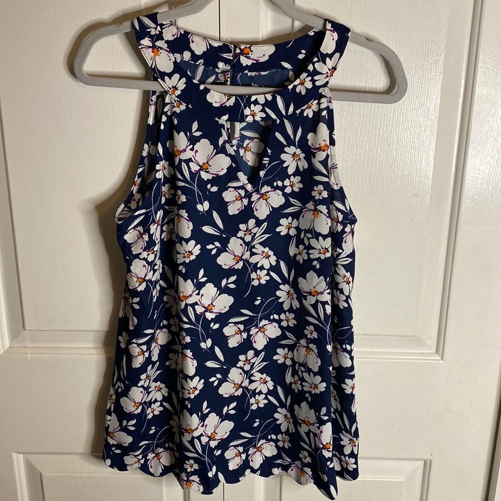 Fortune + Ivy Womens Floral Halter Neck Sleeveless Tank Top Blue Medium NWOT